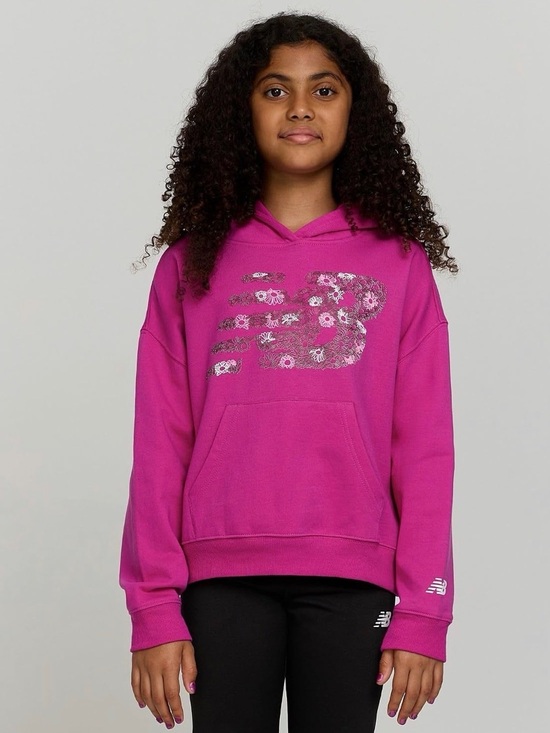 New Balance Other - New Balance Girls' Bright Fuchsia Floral Logo Hoodie